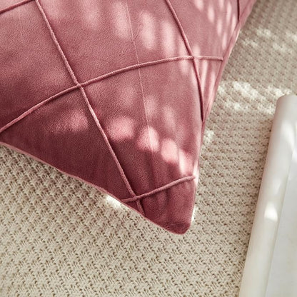 JAUXIO Diamond Pinch Pleated Crystal Velvet Pillowcases 2 Pack Solid Pintuck Throw Cushion Cover for Home Decor Hidden Zipper Closure (Dusty Rose, King)