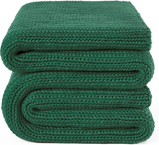 Guohaoi Knitted Weighted Blanket for Adults (Green 50"x75" 20lbs) No Beads Cooling Throw Blanket for Hot Sleepers, Home Decor Breathable Chunky Knit Heavy Blanket Use on Full Size Bed