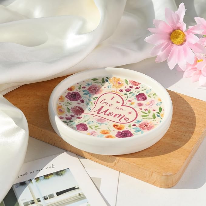 Potiera Ceramic Jewelry Tray, Decorative Ring Holder, Trinket Dish for Earrings Necklaces Watch Keys, Mother of the Bride Wedding Gifts, Mother's Day Birthday Christmas Gifts for Mom from Daughter
