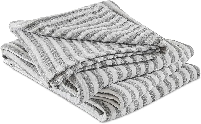 EMME Cotton Muslin Twin Blanket Breathable Gauze Soft Lightweight Adults Gifts for Women (Striped Grey, 60"x80")
