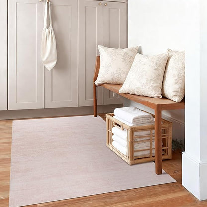 Pink Small Rug for Kitchen Bathroom, Boho Abstract Modern Washable Non Slip Area Rugs for Girls Bedroom Kids Room 3x5