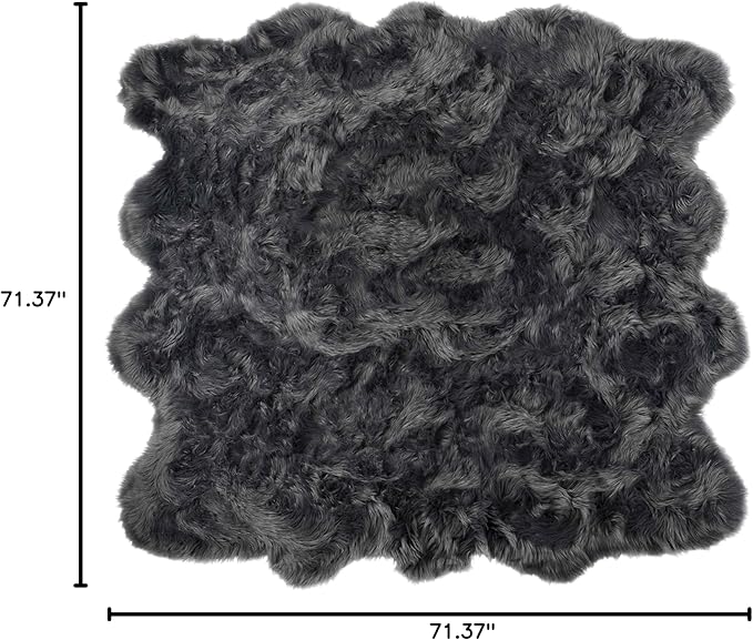 Luxe Gordon Faux Fur Rug with Soft and Fluffy Pile | Machine Washable Living Room Rug with Anti-Slip Backing | Cruelty-Free Area Rugs for Office or Bedroom, Grey, 6 ft x 6 ft