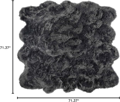 Luxe Gordon Faux Fur Rug with Soft and Fluffy Pile | Machine Washable Living Room Rug with Anti-Slip Backing | Cruelty-Free Area Rugs for Office or Bedroom, Grey, 6 ft x 6 ft
