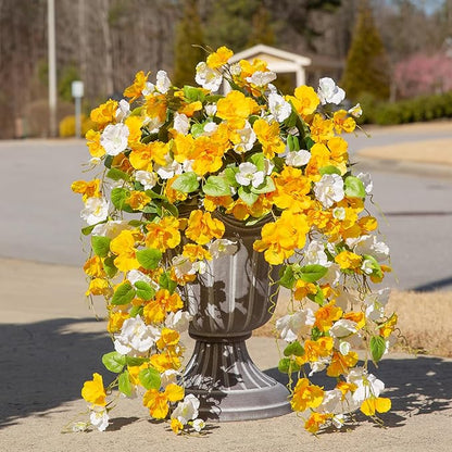 Fake Hibiscus Artificial Hanging Flowers Plants for Outdoors Spring Decoration, 2pcs Silk Hibiscus Vines Realistic UV Resistant White Faux Flowers for Outside Planter Porch Patio Yard Wedding Party
