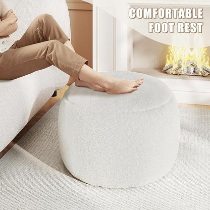 Round Stuffed Pouf Ottoman for Foot Rest, A Round Modern Foam Filled Poufs, Floor Chair for Living Room, Nursery, Dorm,Outdoor, A Soft Modern Foot Stool Perfect to Rest Your Feet (White, 20Inch)