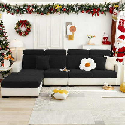 hyha Individual Couch Cushion Covers, Stretch Magic Sofa Seat Cushion Covers Washable, Dog Couch Sofa Slipcover for Pets, Kid with Elastic Bottom(Back Cover L, Black)