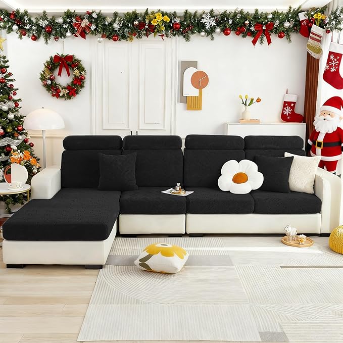 hyha Individual Couch Cushion Covers, Stretch Magic Sofa Seat Cushion Covers Washable, Dog Couch Sofa Slipcover for Pets, Kid with Elastic Bottom(2PC, Black)