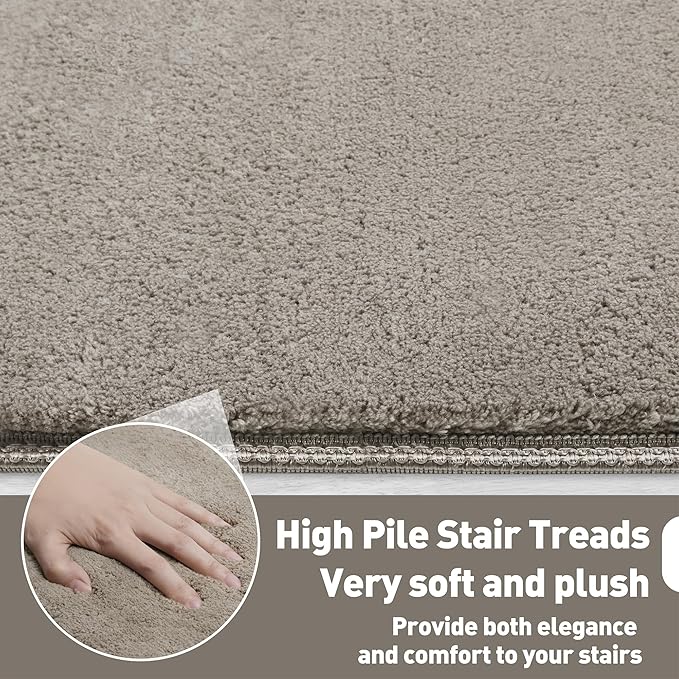 PURE ERA Carpet Stair Tread Landing Mat Area Rug Ultra Plush Shag Soft Non Slip Skid Resistant Tape Free Indoor Doormat Washable Reusable Cream Gray 2' X 3'