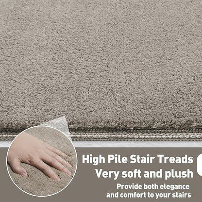 PURE ERA Carpet Stair Tread Landing Mat Area Rug Ultra Plush Shag Soft Non Slip Skid Resistant Tape Free Indoor Doormat Washable Reusable Cream Gray 2' X 3'