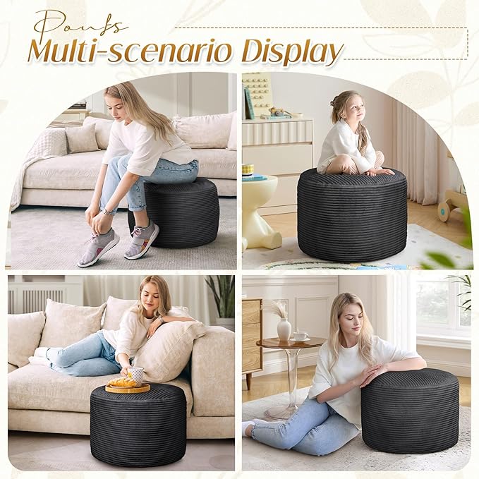 AS AWESLING Round Ottoman Foot Rest Pouf for Living Room Couch - Soft Plush Hassock