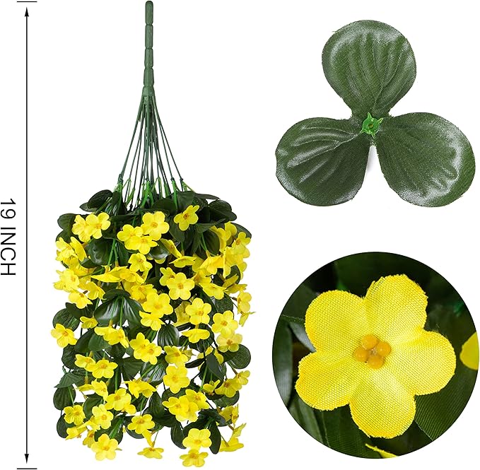 Artificial Faux Hanging Plants Flowers for Outdoor Winter Christmas Decor, 2 PCS Fake Silk Yellow Daisy Long Vines Orchid UV Resistant Realistic Mums for Outside Home Porch Patio Balcony Planter