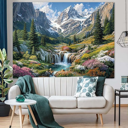 kampdream Snow Mountain Tapestry, Majestic Peaks and Creek Landscape Wall Hanging, Nature Home Decor for Bedroom and Living Room Wall Art Decoration