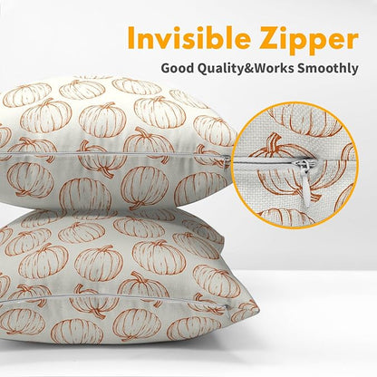 Fall Pillow Covers 22x22 Set of 2 Decorations Orange Pumpkin Throw Pillow Covers Decorative Thanksgiving Pillow Case Farmhouse Rustic Pillowcases Vintage Cozy Soft Autumn for Sofa Bed Home Decor