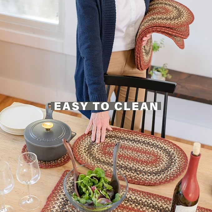 Homespice Chester Round Braided Placemats, Warm Lodge and Cabin Decor, Set of 2, 15" Red Jute Table Mats - Vibrant Colors, Durable, Easy to Clean and Protects Furniture