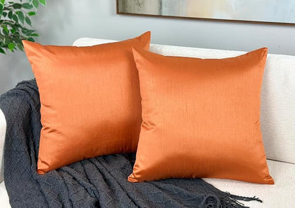 Aiking Home 24x24 Inches Faux Silk Square European Shams, Zipper Closure, Orange (Set of 2)