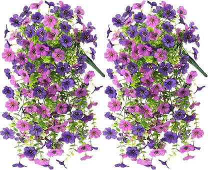 INQCMY 2Pcs Artificial Fake Hanging Flowers for Outdoors UV Resistant Artificial Plants for Spring Summer Decor Look Real Faux Flowers for Outside Home Planter Porch Patio Decor