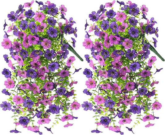 INQCMY 2Pcs Artificial Fake Hanging Flowers for Outdoors UV Resistant Artificial Plants for Spring Summer Decor Look Real Faux Flowers for Outside Home Planter Porch Patio Decor
