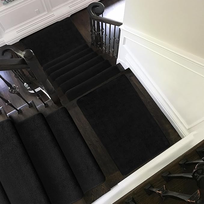 PURE ERA Carpet Stair Tread Landing Mat Area Rug Ultra Plush Shag Soft Non Slip Skid Resistant Tape Free Indoor Doormat Washable Reusable Black 2' X 3'