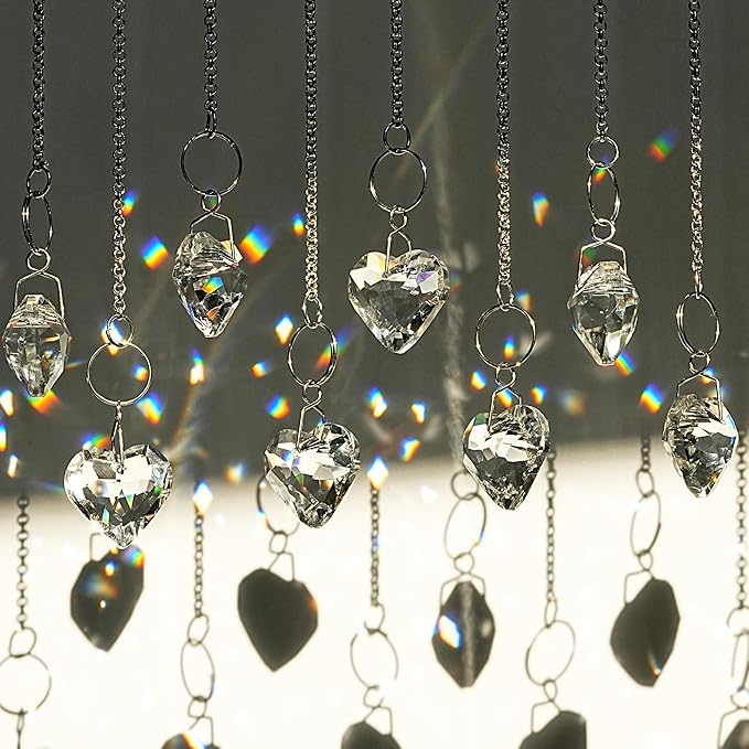 HDCRYSTALGIFTS 48pcs 20mm Clear Crystal Heart Prism Sun Catchers, Heart Prisms Rainbow Maker Chandelier Crystals, Hanging Suncatchers for Window, Garden, Home, Wedding, Glass Valentine's Day Ornaments