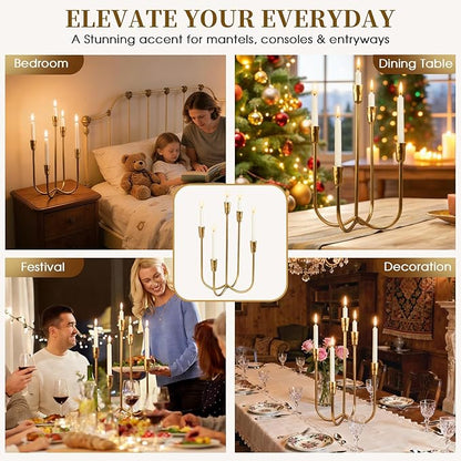 5 Candle Candelabra Antique Brass Finished, 17.5 Inch Tall Candlestick Holder Cast Iron Candle Holder Stand for Taper Candles, Elegant Centerpiece for Farmhouse, Wedding, Mantel & Dining Room