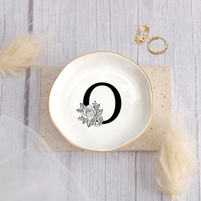 JoycuFF Initial O Ceramic Jewelry Tray, Bridesmaid Bride Gifts, Mothers Day Christmas Anniversary Engagement Birthday Gifts for Women Couples, Trinket Dish for Rings Earrings Necklaces Bracelets Keys