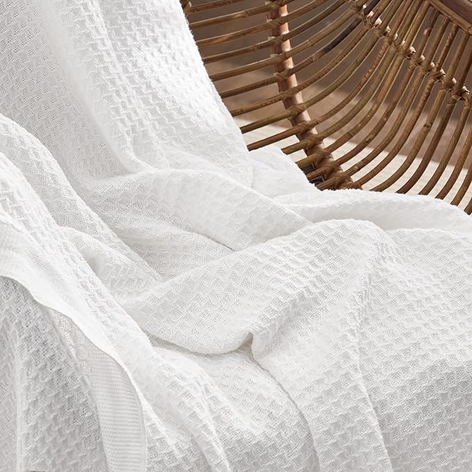 Bedsure Gentlesoft 100% Cotton Large Throw Blanket for Couch 50x70 inches - Breathable and Soft, Waffle Weave Throw Blanket for Office, White