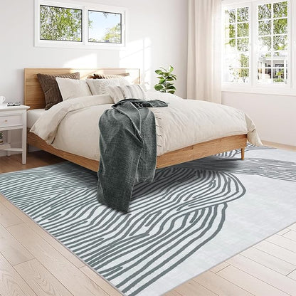 YIHOUSE Grey Rug for Living Room, 5×7 Modern Abstract Area Rug, Geometric Contemporary Wave Striped Rugs for Playroom Nursery, Washable Nonslip Large Rug for Bedroom Dining Room