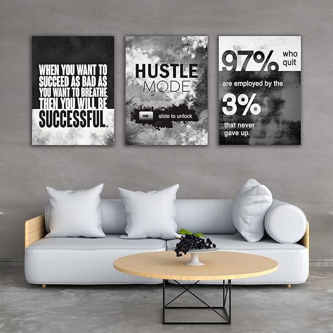Motivational Painting Wall Art 3 Pieces Canvas Print Success Wall Art for Home Office Living Room Leader Canvas Quotes Inspirational Positive Poster Framed Motivation Artwork [60''Wx 28''H]