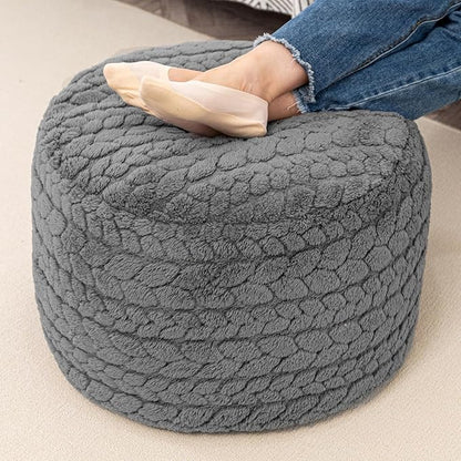 Round Pouf Ottoman 20 x 20 x 14 Inches Boho Floor Poof Home Decor Floor Pouffe Ottoman Foot Rest for Couch Sofa Bean Bag Chairs Living Room Bedroom Gray