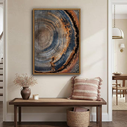 IBHJSART Framed Tree Ring Canvas Wall Art Vintage Colorful Wood Stump Painting Prints Modern Minimalist Pictures Neutral Nature Rustic Farmhouse Decor Living Room Bedroom Bathroom Office