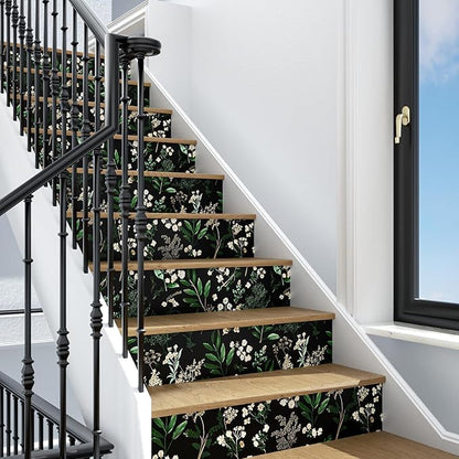 Dark Floral Wallpaper Peel and Stick Green Leaf Wallpaper Vintage Flowers Contact Paper Waterproof Self Adhesive Boho Delicate Wall Paper for Cabinet Kitchen Walls Locker 17.5in x32.8ft