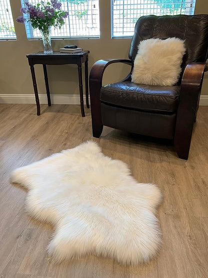 LAMBZY Faux Sheepskin Super Soft Hypoallergenic Silky Shag Rug for Living Room, Kids Room, Sofa (Single 2'x3', White)