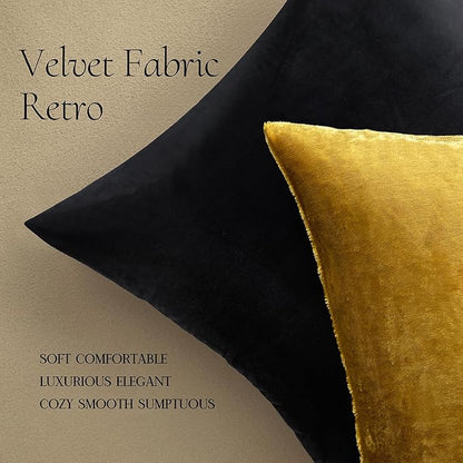 MIULEE 24x24 Inch Euro Sham Velvet Pillow Covers, Set of 2 Large Square Decorative Pillows -Golden Super Soft for King Bed, Sofa, Couch, Accent Chairs with Hidden Zipper