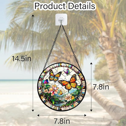 DASTOLL Stained Glass Window Hanging, Butterflies Flying in The Sky Suncatcher for Doors Home Sun Catchers Decoration and Christmas, Mother's Day Birthday Gifts for Women, Men, and Mom 7.8 in