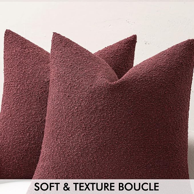 MIULEE 18x18 Inch Christmas Decorative Pillow Covers for Couch Bed Set of 2 Textured Boucle Neutral Winter Throw Pillows Burgundy Accent Solid Cushion Pillowcases Sofa Livingroom Home Decor