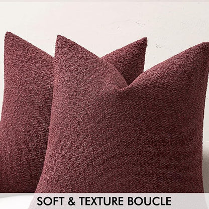 MIULEE 18x18 Inch Christmas Decorative Pillow Covers for Couch Bed Set of 2 Textured Boucle Neutral Winter Throw Pillows Burgundy Accent Solid Cushion Pillowcases Sofa Livingroom Home Decor