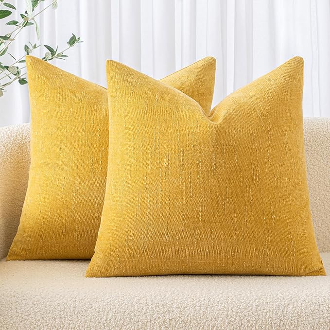 MIULEE Pack of 2 Decorative Throw Pillow Covers Soft Chenille Throw Pillows Solid Textured Cushion Covers for Spring Couch Sofa Bedroom Living Room 20x20 Inch, Mustard Yellow