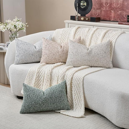 12x20 Blue Lumbar Pillow Cover Textured Boucle Striped Chic Morden Boho Accent Farmhouse Rectangular Decorative Couch Pillow Case for Home Decor Bed Sofa Living Room
