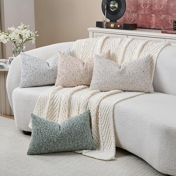 14x36 Blue Decorative Body Pillow Cover for Bed Textured Boucle Striped Chic Morden Boho Accent Farmhouse Rectangular Long Lumbar Throw Pillow Case for Bedroom Living Room Home Decor Couch Sofa