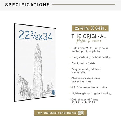 MCS Original Poster Frame 22.375x34 Black Lightweight Vertical & Horizontal Wall Hanging Large Picture Frame for Posters, Art Prints & Gallery Wall (1-Pack)