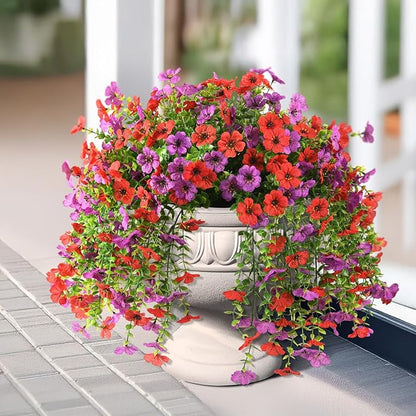 INQCMY 2Pcs Artificial Fake Hanging Flowers for Outdoors UV Resistant Artificial Plants for Spring Summer Decor Look Real Faux Flowers for Outside Home Planter Porch Patio Decor