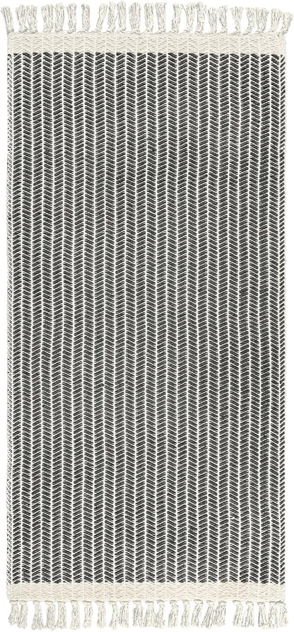 Lahome Boho Kitchen Runner, 2x4.3 Bathroom Runner Rug Lightweight Entryway Rug Woven Cotton Throw Mat with Tassels, Farmhouse Non Shedding Washable Grey Rugs Low Pile for Bedroom Doorway