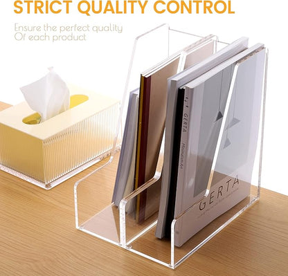 Magazine Holder, Clear Acrylic Desk Organizers, File Organizer for Desk, Magazine Rack- Desktop Book Storage -Independent Vertical 1 Space-2 Pack