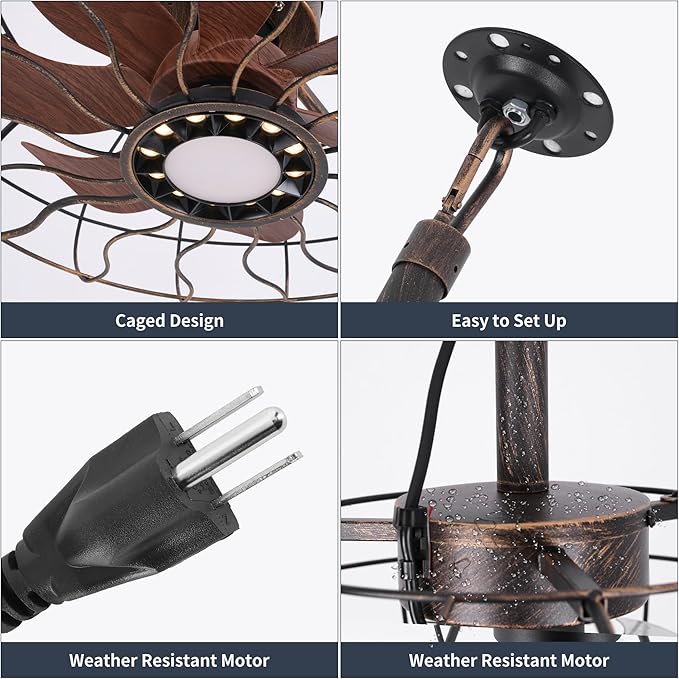 20" Outdoor Ceiling Fan with Light, with Remote and App Remote, IP65 Waterproof Gazebo Hanging Fan, 3CCT Dimmable, Portable Plug in Ceiling Fan with Cord Hook for Patio Porch Pergola (Antique Bronze)