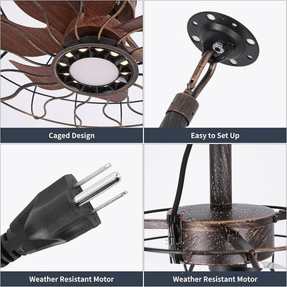 20" Outdoor Ceiling Fan with Light, with Remote and App Remote, IP65 Waterproof Gazebo Hanging Fan, 3CCT Dimmable, Portable Plug in Ceiling Fan with Cord Hook for Patio Porch Pergola (Antique Bronze)