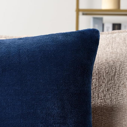 PAVILIA Navy Blue Throw Pillow Covers 18x18 Set of 2, Decorative Pillow Cases for Bed Sofa Couch, Boho Aesthetic Accent Decor Cushion for Bedroom Living Room, Velvet Square Euro Sham Covers, Dark Blue