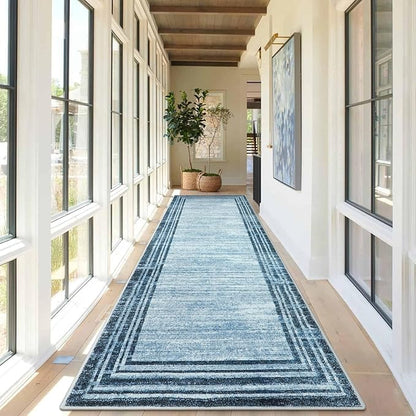 Lahome Modern Abstract Runner Rug, Washable Blue 2.5x10 Kitchen Runner Non Slip Runners for Hallways 10ft, Low-Pile Long Entryway Rug Indoor Soft Carpet Runner for Bedroom Hall