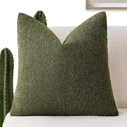 Foindtower Decorative Textured Boucle Throw Pillow Covers Accent Solid Pillow Cases Neutral Soft Cozy Couch Cushion Case for Chair Sofa Bedroom Living Room Home Decor 24x24 Inch,1PC,Moss Green