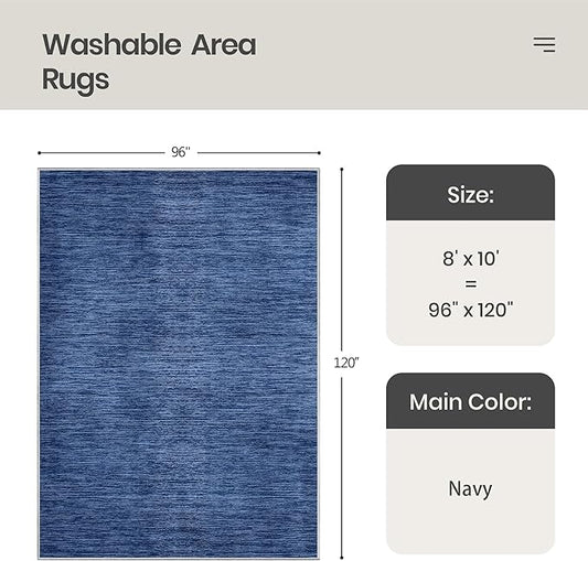 Valenrug Washable Rugs 8x10 - Non Slip 8x10 Area Rugs for Living Room, Stain Resistant Area Rugs for Bedroom, Foldable Machine Washable Area Rug(8'x10', Navy)