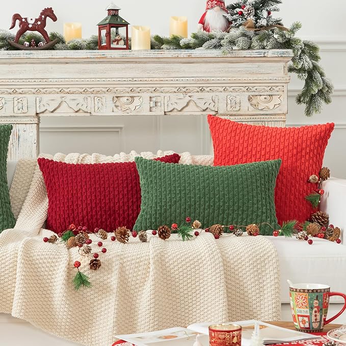 Kevin Textile 14x24 Inch Pillow Cover 1 Pack Boho Christmas Decorative Soft Striped Corduroy Lumbar Farmhouse Color Accent Rectangle Cushion Case for Living Room Couch Sofa Bed, Burgundy
